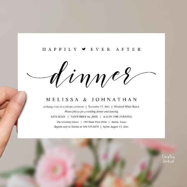 Convites Happily Ever After Dinner, Modern Minimalist (Happily Ever After Dinner, Modern Minimalist reception Invitation Card, black and white)