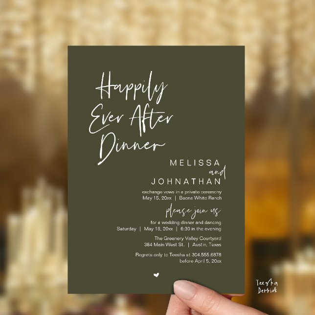Convites Happily Ever After Dinner Modern Wedding Party (Happily Ever After Dinner Modern Wedding Reception Party Invitation Card olive green)