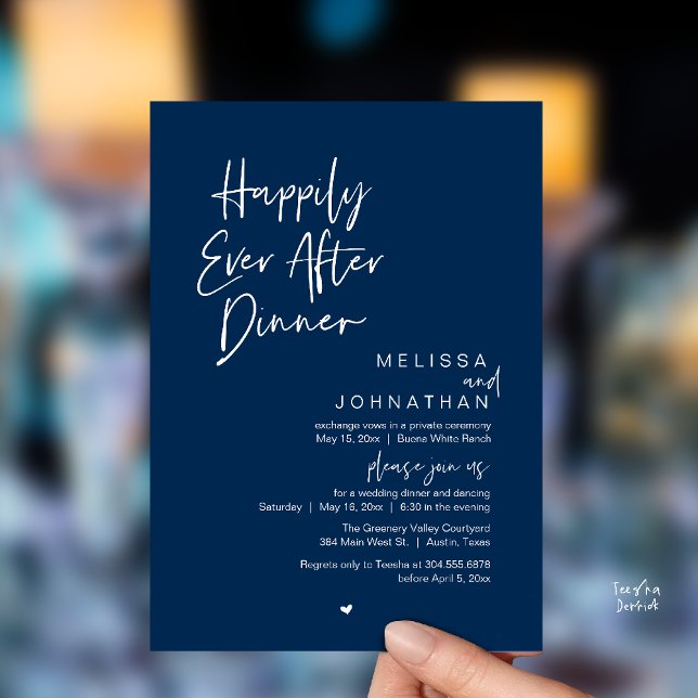 Convites Happily Ever After Dinner Modern Wedding Party (Happily Ever After Dinner Modern Wedding Reception Party Invitation Card navy Blue)
