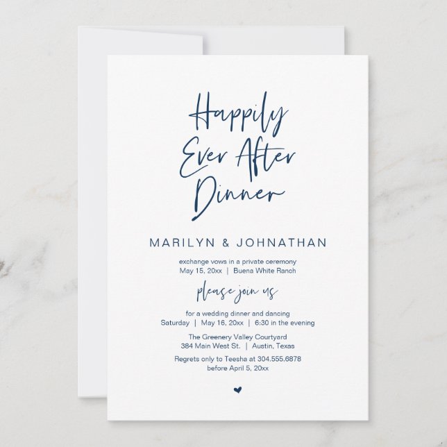 Convites Happily Ever After Dinner Modern Wedding Reception (Frente)