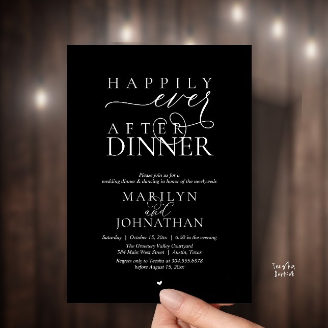 Convites Happily Ever After Dinner Modern Wedding Reception (Happily Ever After Dinner Modern Wedding Reception Invitation card in Classy Black)