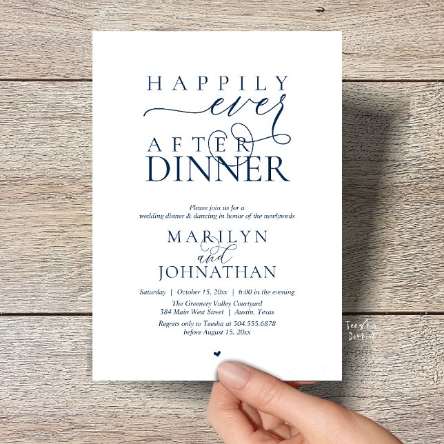 Convites Happily Ever After Dinner Modern Wedding Reception (Happily Ever After Dinner Modern Wedding Reception Invitation card in Navy Blue)