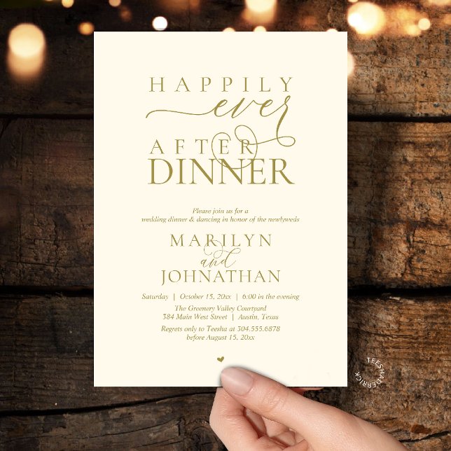 Convites Happily Ever After Dinner Modern Wedding Reception (Happily Ever After Dinner Modern Wedding Reception Invitation card in Gold yellow cream)