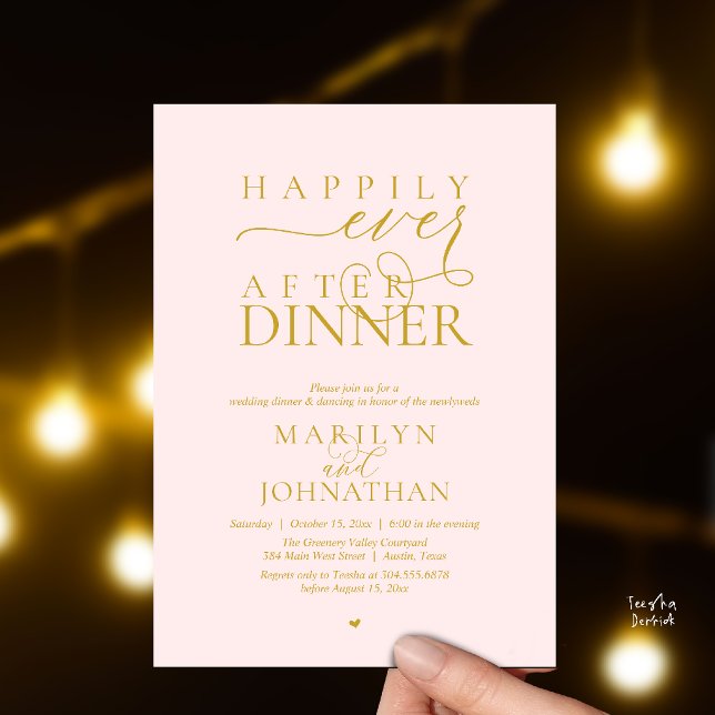 Convites Happily Ever After Dinner Modern Wedding Reception (Happily Ever After Dinner Modern Wedding Reception Invitation card in Blush yellow gold)