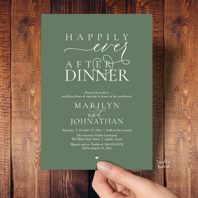 Convites Happily Ever After Dinner Modern Wedding Reception (Happily Ever After Dinner Modern Wedding Reception Invitation card in Sage Green)