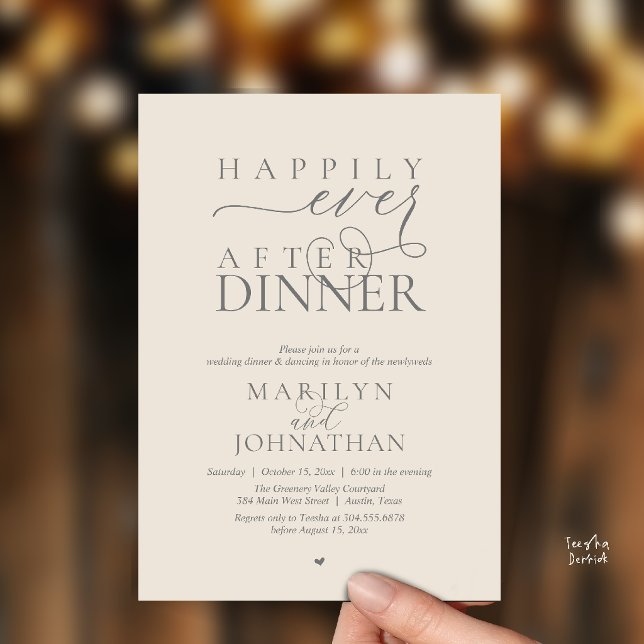 Convites Happily Ever After Dinner Modern Wedding Reception (Happily Ever After Dinner Modern Wedding Reception Invitation card in Cream Grey)