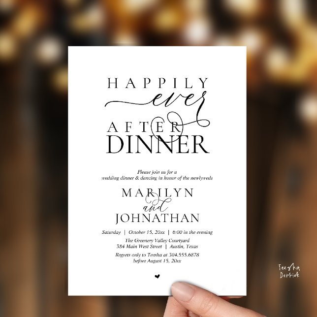 Convites Happily Ever After Dinner Modern Wedding Reception (Happily Ever After Dinner Modern Wedding Reception Invitation card in black and white)