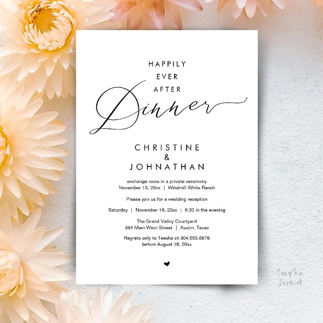 Convites Happily Ever After Dinner Modern Wedding Reception (Happily Ever After Dinner Modern Wedding Reception Invitation Card Elopement PDF Black and White)