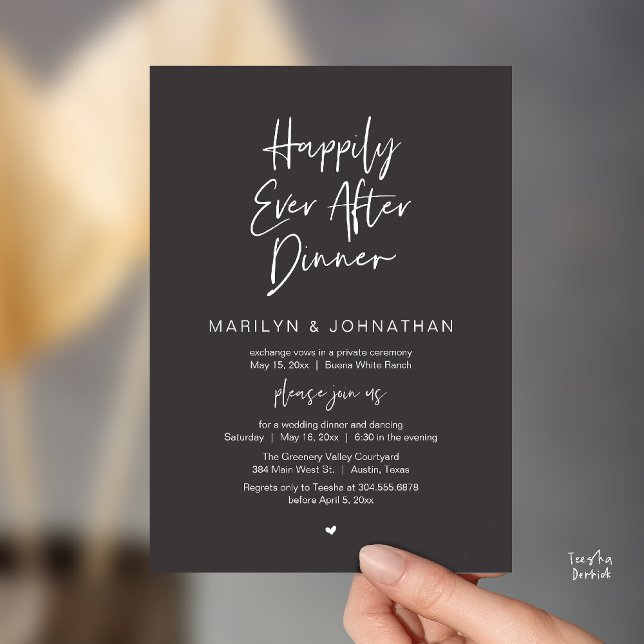 Convites Happily Ever After Dinner Modern Wedding Reception (Happily Ever After Dinner Modern Minimalist Wedding Reception Invitation Card in Charcoal Grey)