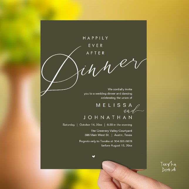 Convites Happily Ever After Dinner Romantic Wedding Party (Happily Ever After Dinner Romantic Wedding Reception Party Invitation card in olive green)