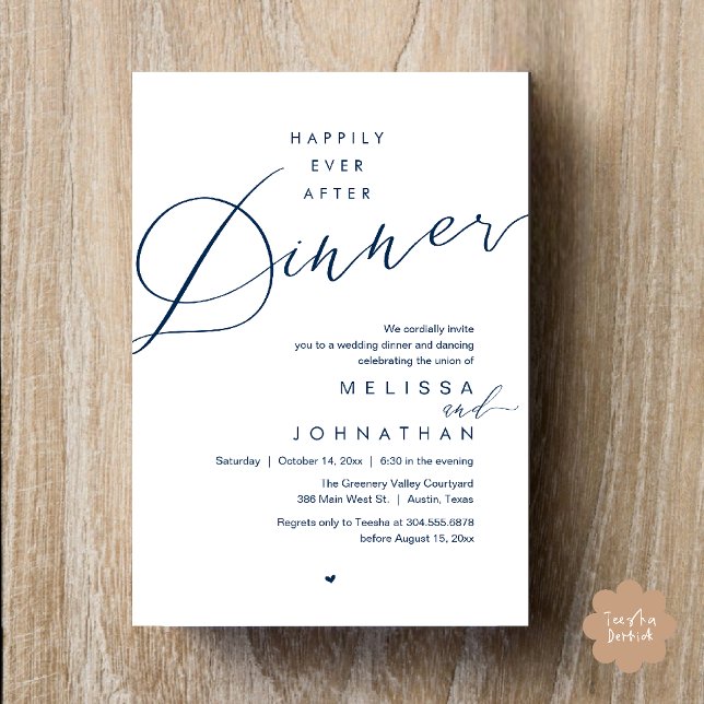 Convites Happily Ever After Dinner Romantic Wedding Party (Happily Ever After Dinner Romantic Wedding Reception Party Invitation card in navy blue)