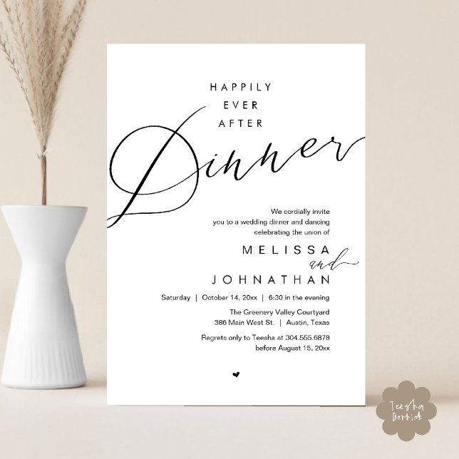 Convites Happily Ever After Dinner Romantic Wedding Party (Happily Ever After Dinner Romantic Wedding Reception Party Invitation card in black white)