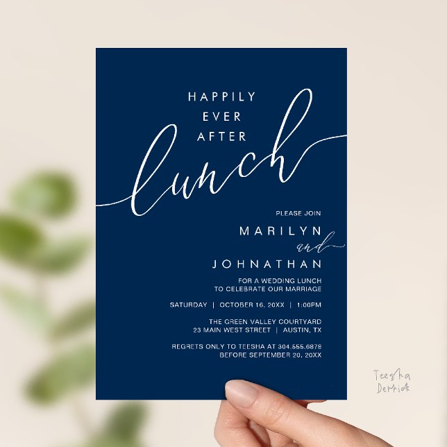 Convites Happily Ever After Dinner Wedding Reception Dinner (Happily Ever After Lunch Wedding Reception Invitation Card in Navy Blue)