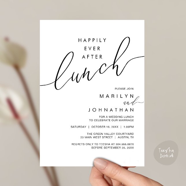 Convites Happily Ever After Dinner Wedding Reception Dinner (Happily Ever After Lunch Wedding Reception Invitation Card in Black white)