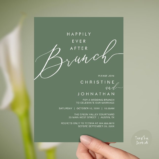 Convites Happily Ever After Dinner Wedding Reception Dinner (Happily Ever After Brunch Post Wedding Reception Invitation Card in Sage Green)