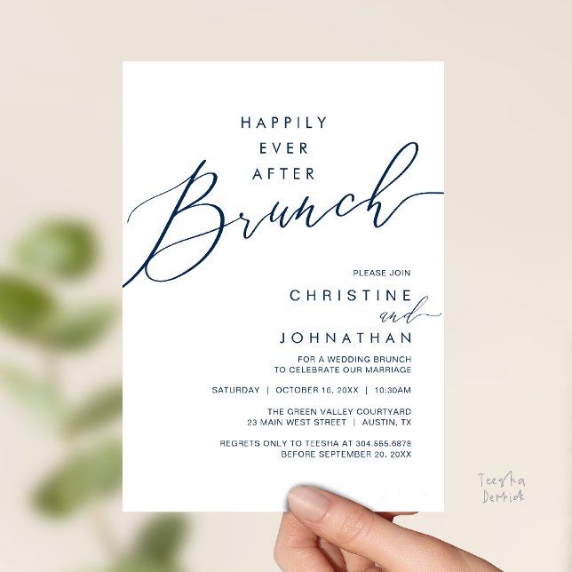 Convites Happily Ever After Dinner Wedding Reception Dinner (Happily Ever After Brunch Post Wedding Reception Invitation Card in Navy Blue)