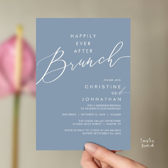 Convites Happily Ever After Dinner Wedding Reception Dinner (Happily Ever After Brunch Post Wedding Reception Invitation Card in Dusty Blue)