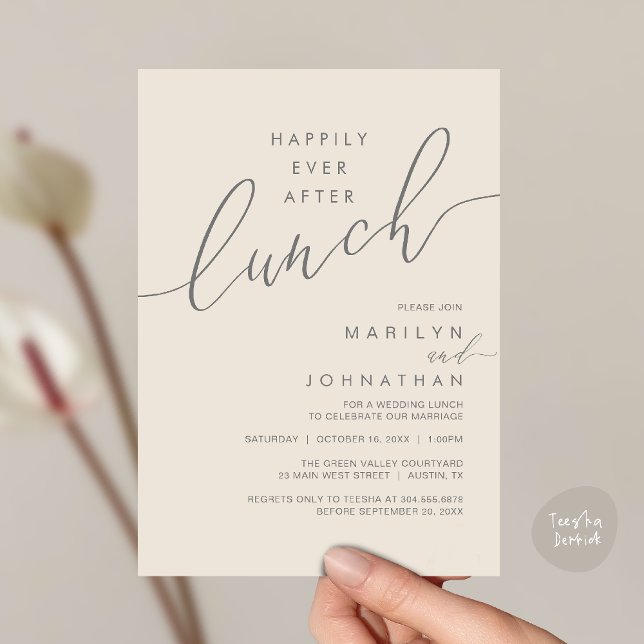 Convites Happily Ever After Dinner Wedding Reception Dinner (Happily Ever After Lunch Wedding Reception Invitation Card in Cream Grey)