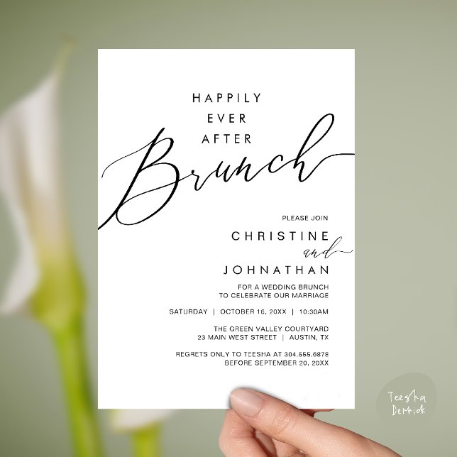 Convites Happily Ever After Dinner Wedding Reception Dinner (Happily Ever After Brunch Post Wedding Reception Invitation Card in Black White)