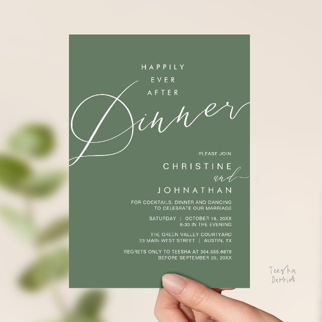 Convites Happily Ever After Dinner Wedding Reception Dinner (Happily Ever After Dinner Wedding Reception Dinner Invitation Card in Sage Green)