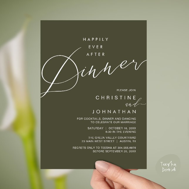 Convites Happily Ever After Dinner Wedding Reception Dinner (Happily Ever After Dinner Wedding Reception Dinner Invitation Card in Olive green)