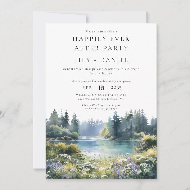 Convites Happily Ever After Forest Lakeside Floral Wedding (Frente)