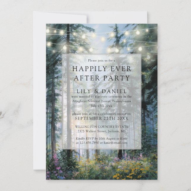 Convites Happily Ever After Forest String Lights Wedding (Frente)