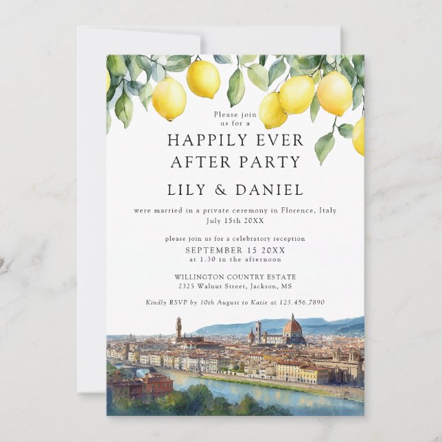 Convites Happily Ever After Lemons Florence Italy Wedding (Frente)