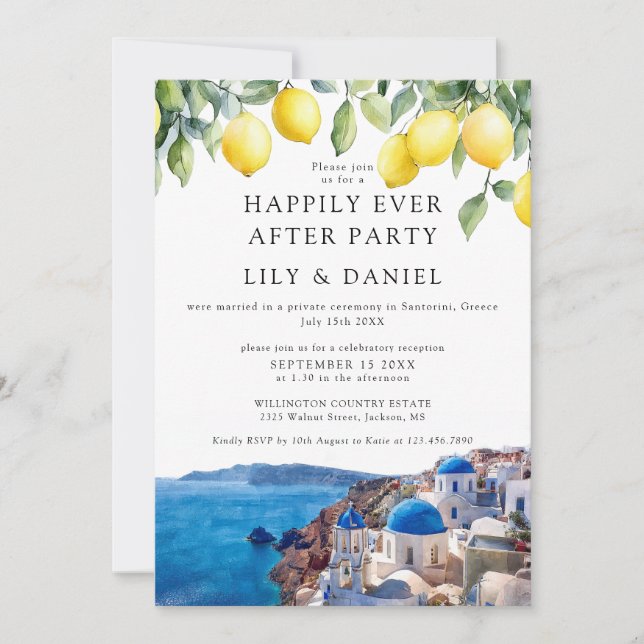 Convites Happily Ever After Lemons Santorini Greece Wedding (Frente)