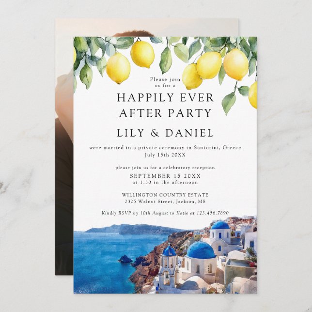 Convites Happily Ever After Lemons Santorini Photo Wedding (Frente/Verso)