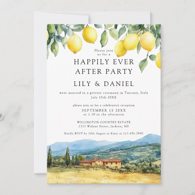 Convites Happily Ever After Lemons Tuscany Italy Wedding (Frente)