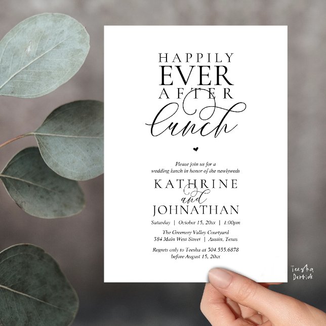 Convites Happily Ever After Lunch Classy Wedding Elopement (Happily Ever After Lunch Classy Wedding Elopement Invitation card in black and white)