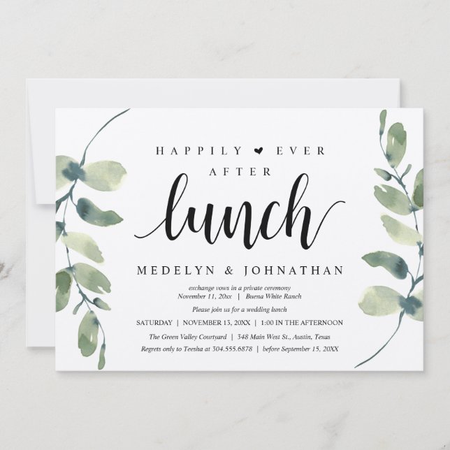 Convites Happily Ever After Lunch, Greenery Rustic Wedding  (Frente)