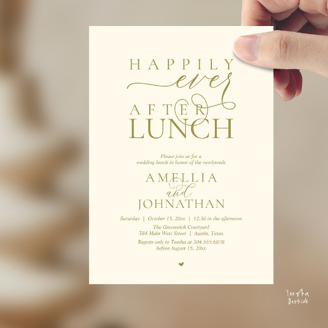 Convites Happily Ever After Lunch Modern Wedding Elopement (Happily Ever After Lunch Modern Wedding Elopement Invitation Card in yellow gold cream)