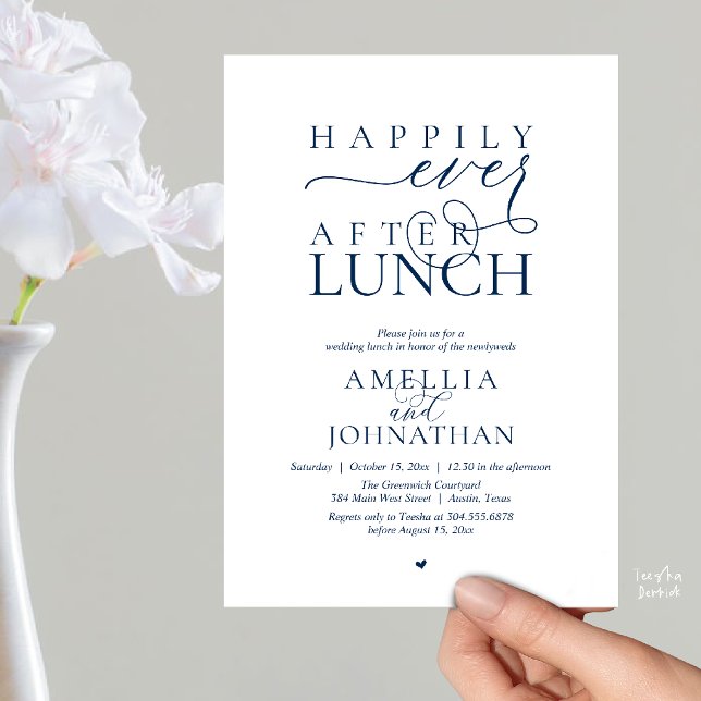 Convites Happily Ever After Lunch Modern Wedding Elopement (Happily Ever After Lunch Modern Wedding Elopement Invitation Card in navy blue)