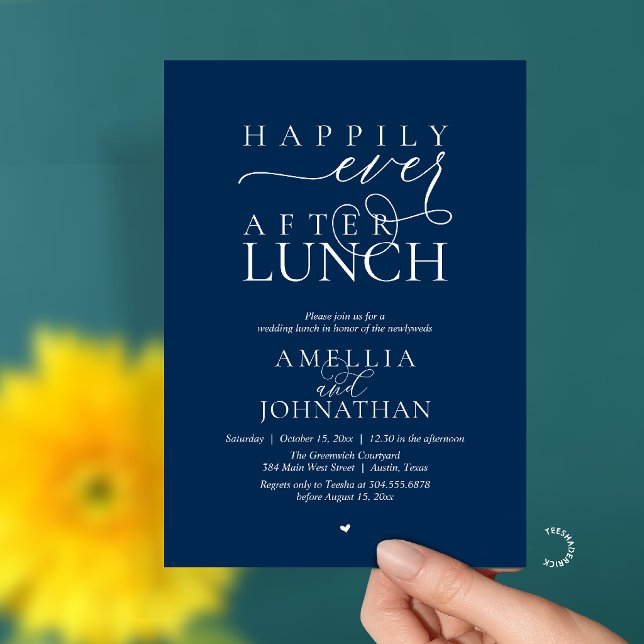 Convites Happily Ever After Lunch Modern Wedding Elopement (Happily Ever After Lunch Modern Wedding Elopement Invitation Card in navy blue)