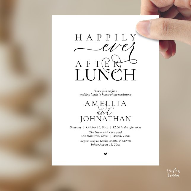 Convites Happily Ever After Lunch Modern Wedding Elopement (Happily Ever After Lunch Modern Wedding Elopement Invitation Card in black and white)