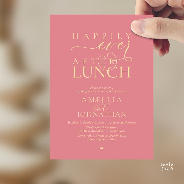 Convites Happily Ever After Lunch Modern Wedding Elopement (Happily Ever After Lunch Modern Wedding Elopement Invitation Card in dusty rose pink)