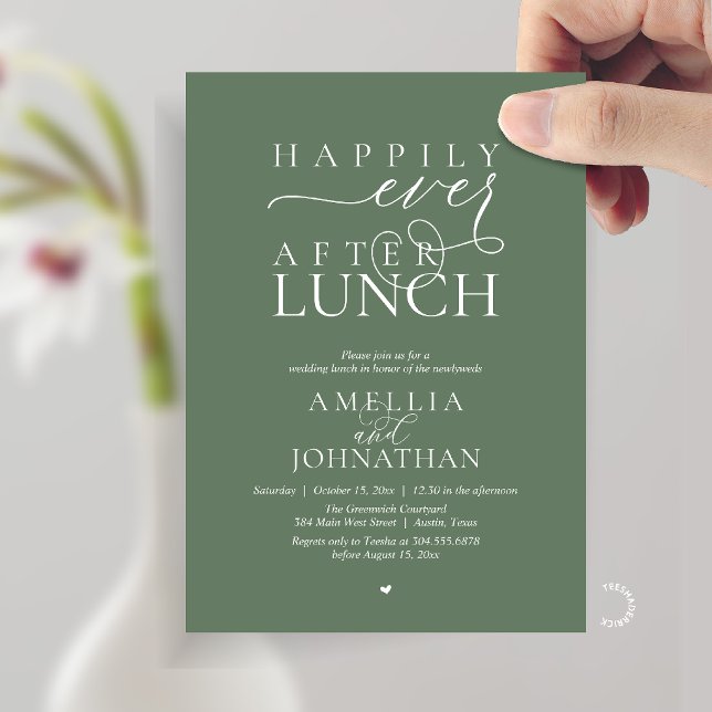 Convites Happily Ever After Lunch Modern Wedding Elopement (Happily Ever After Lunch Modern Wedding Elopement Invitation Card in sage green)