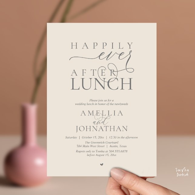 Convites Happily Ever After Lunch Modern Wedding Elopement (Happily Ever After Lunch Modern Wedding Elopement Invitation Card in cream grey)