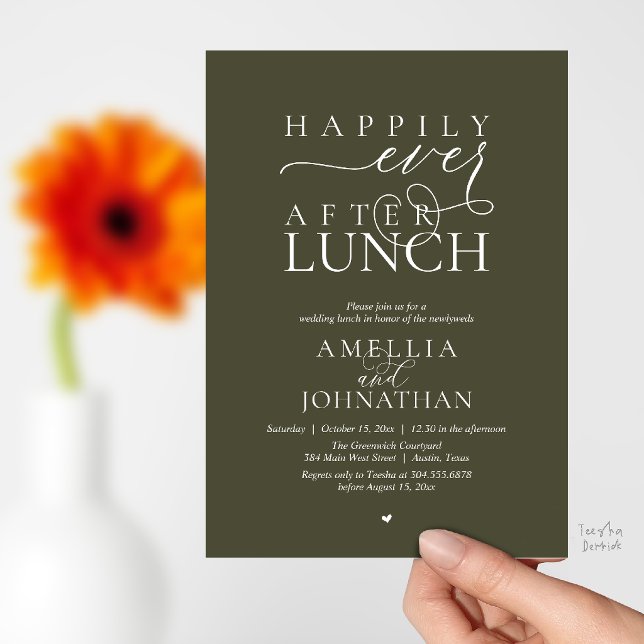Convites Happily Ever After Lunch Modern Wedding Elopement (Happily Ever After Lunch Modern Wedding Elopement Invitation Card in olive green)