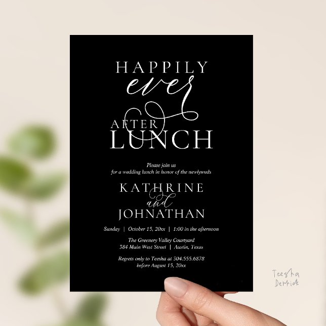 Convites Happily Ever After Lunch Post Wedding Elopement (Happily Ever After Lunch Post Wedding Elopement Invitation card, luncheon love laughter  black white)