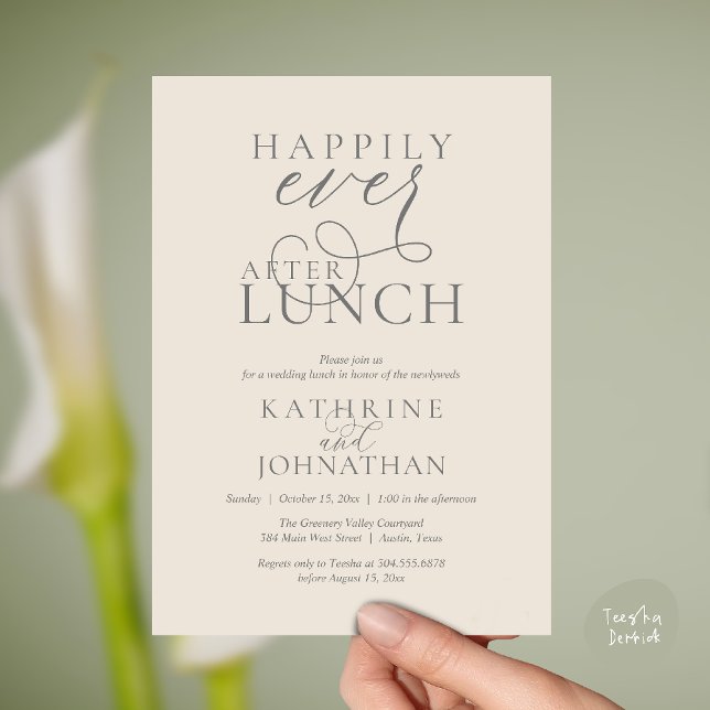 Convites Happily Ever After Lunch Post Wedding Elopement (Happily Ever After Lunch Post Wedding Elopement Invitation card, luncheon love laughter  cream grey)