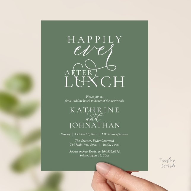 Convites Happily Ever After Lunch Post Wedding Elopement (Happily Ever After Lunch Post Wedding Elopement Invitation card, love laughter in sage green)