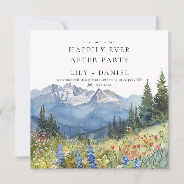 Convites Happily Ever After Mountain Floral Wedding (Frente)
