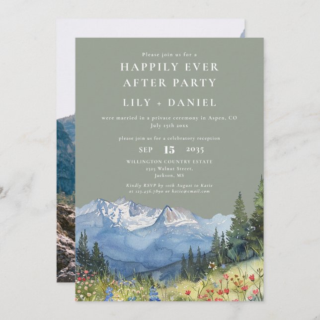 Convites Happily Ever After Mountain Sage Wedding Photo (Frente/Verso)