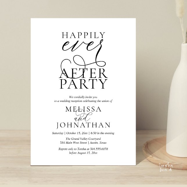 Convites Happily Ever After Party, Classy Wedding Reception (Happily Ever After Party, Classy Wedding Reception Modern Dinner Invitation Card PDF Black White)