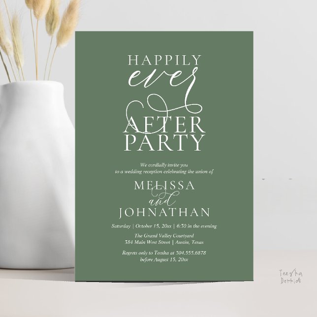 Convites Happily Ever After Party, Classy Wedding Reception (Happily Ever After Party, Classy Wedding Reception Modern Dinner Invitation Card PDF Sage Green)
