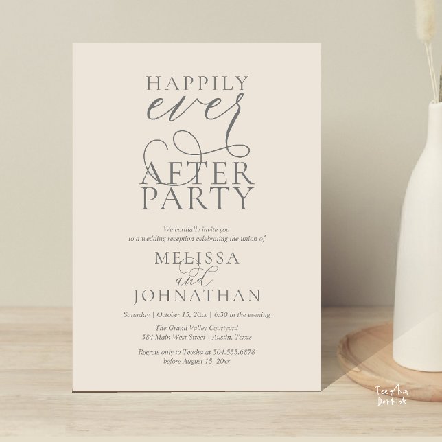 Convites Happily Ever After Party, Classy Wedding Reception (Happily Ever After Party, Classy Wedding Reception Modern Dinner Invitation Card PDF Cream Grey)