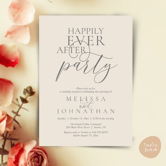 Convites Happily Ever After Party, Modern Classy Wedding (Happily Ever After Party, Modern Classy Wedding Invitation Card PDF Cream Grey)